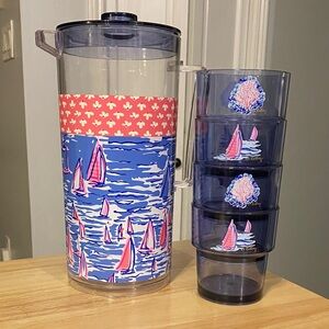 Lilly Pulitzer Pink and Blue Sailboat Pitcher & Cup Set Boatylicious